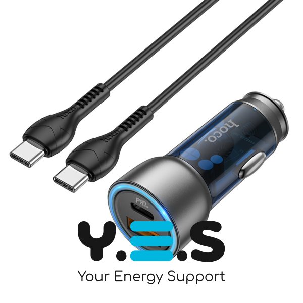 Автомобільний зарядний пристрій HOCO NZ8 Sprinter 43W dual port PD25W+QC3.0 автомобільний зарядний пристрій (Type-C to Type-C) Blue (6931474782779)