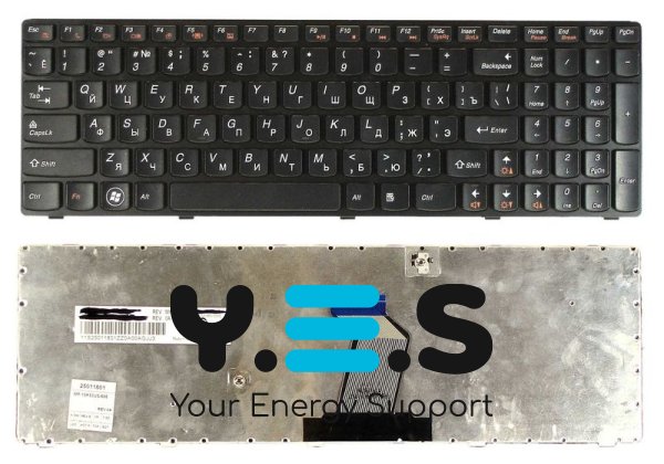 Клавіатура для ноутбука Lenovo IdeaPad (Y570) Black, (Black Frame), RU
