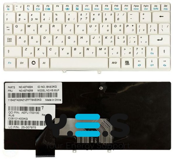 Клавіатура для ноутбука Lenovo IdeaPad (S9, S10) White, RU