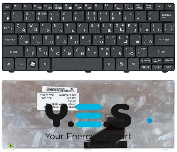 Клавіатура для ноутбука Acer Aspire One 521, 522, 532, 532H, 533, D255, D255E, D257, D260, D270, Happy, Happy2, eMachines 350, 355, em350, em355, Gateway LT21, LT27, LT28, Packard Bell NAV50, Dot S2, Dot SE, Dot SC, Dot SE3, PAV80, Black RU