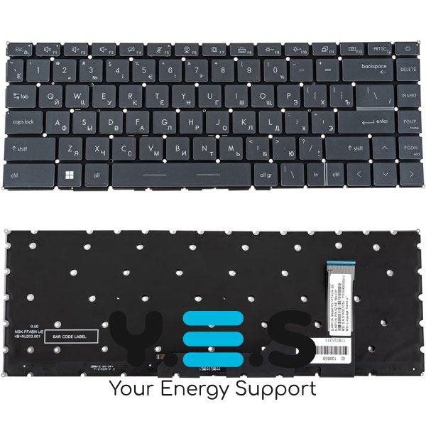 Клавіатура для ноутбука MSI (Modern 14 B) — сіра, російська розкладка, без фрейма, підсвітка клавіш (оригінал)