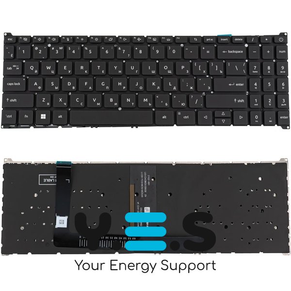 Клавіатура ACER Aspire A315-59 — чорна, російська розкладка, з підсвіткою, без рамки