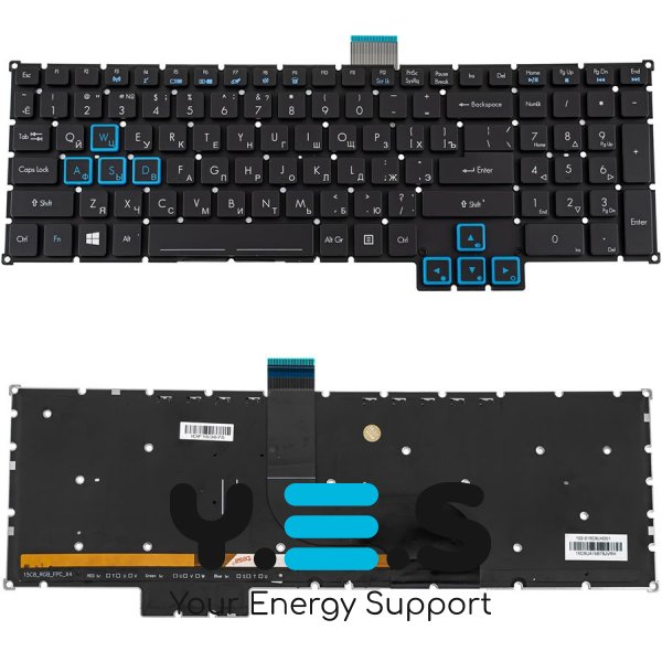 Клавіатура ACER Predator PH517-52 — чорна, російська розкладка, RGB-підсвітка, без рамки