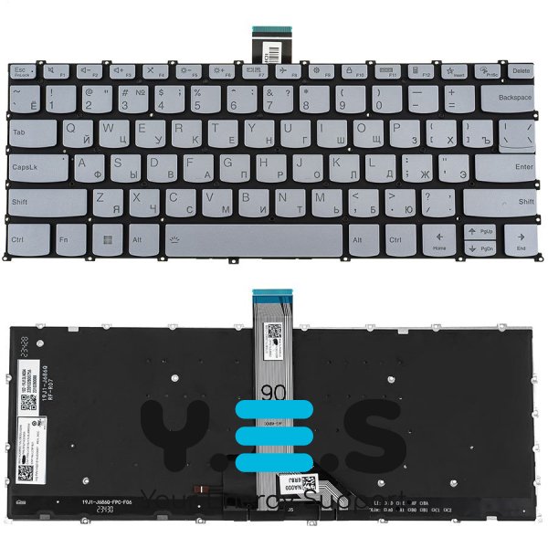 Клавіатура для ноутбука Lenovo IdeaPad Pro 5-14 series — срібляста, російська розкладка, без рамки, з підсвічуванням клавіш