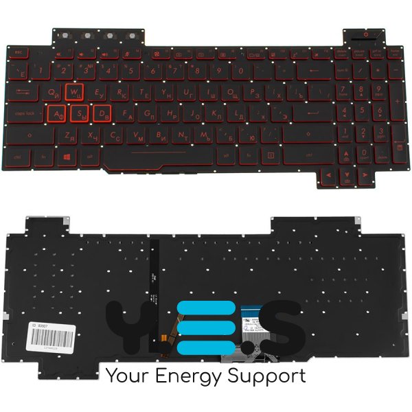 Клавіатура для ноутбука ASUS FX504 series — чорна, російська розкладка, без фрейма, підсвітка клавіш (червона)