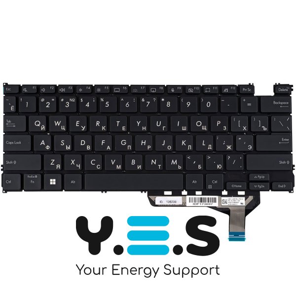 Клавіатура для ноутбука ASUS UM3402 — чорна, російська розкладка, без фрейма, з підсвіткою клавіш