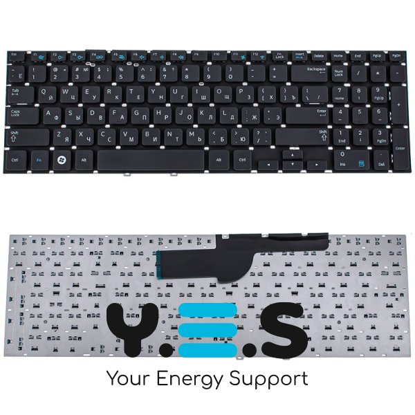 Клавіатура для ноутбука Samsung (NP270, NP300E5V, NP350, NP355, NP550) — чорна, російська розкладка, без рамки