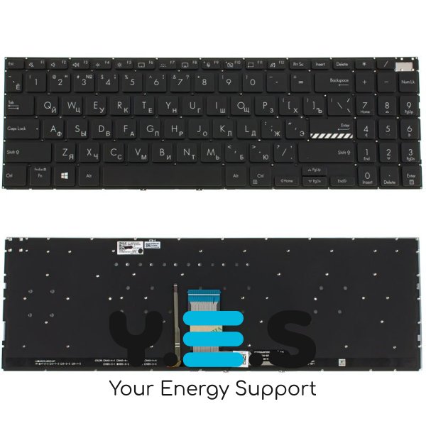 Клавіатура для ноутбука ASUS M3500 — чорна, російська розкладка, без фрейма, з підсвіткою клавіш