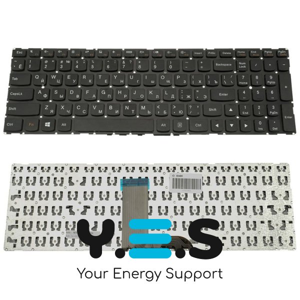 Клавіатура для ноутбука Lenovo Yoga 500-15IBD, 500-15ISK — чорна, російська розкладка, без рамки
