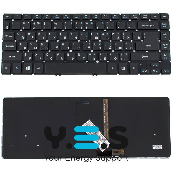 Клавіатура ACER Aspire V5-431, V5-471 (14.0") — чорна, російська розкладка, з підсвіткою
