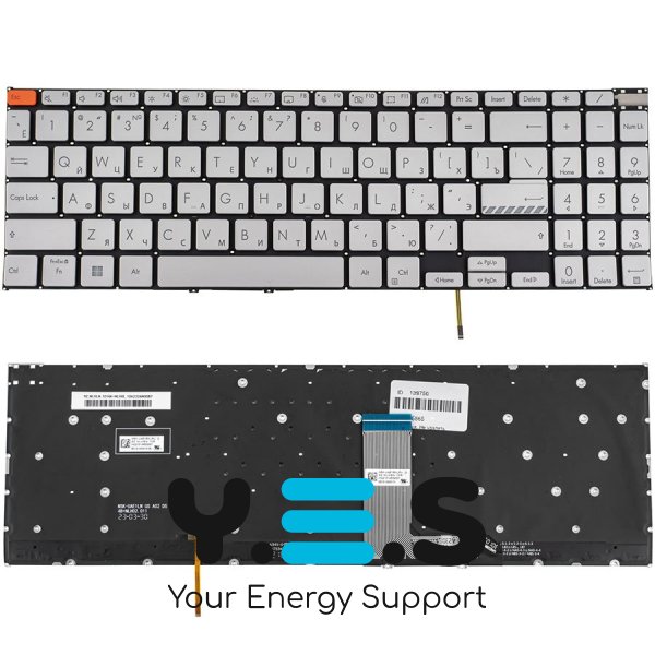 Клавіатура для ноутбука ASUS K6602 — срібляста, російська розкладка, без фрейма, з підсвіткою клавіш (ОРИГІНАЛ)