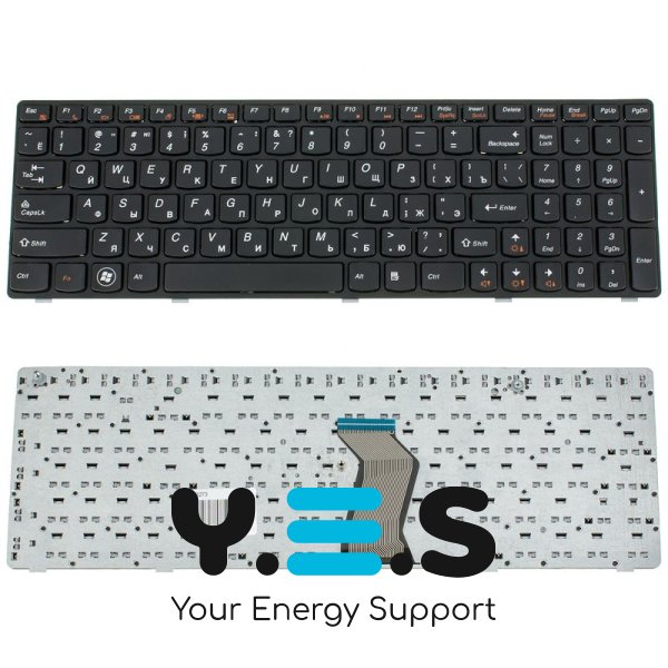 Клавіатура для ноутбука Lenovo G570, G575, G770, G780, Z560, Z565 — чорна, російська розкладка, чорна рамка