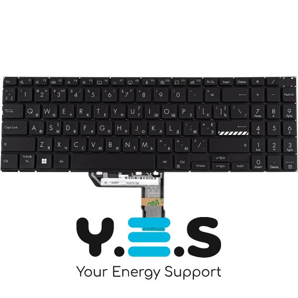 Клавіатура для ноутбука ASUS M3500 — чорна, українська розкладка, без фрейма, з підсвіткою клавіш