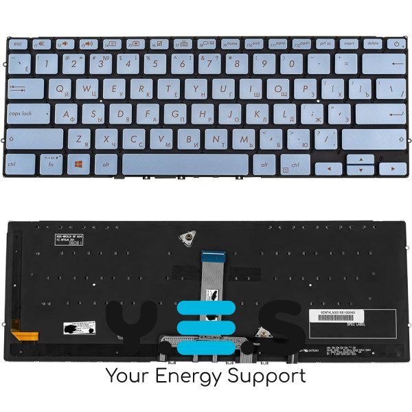 Клавіатура для ноутбука ASUS UX392 — срібляста, російська розкладка, без кадру, з підсвічуванням клавіш