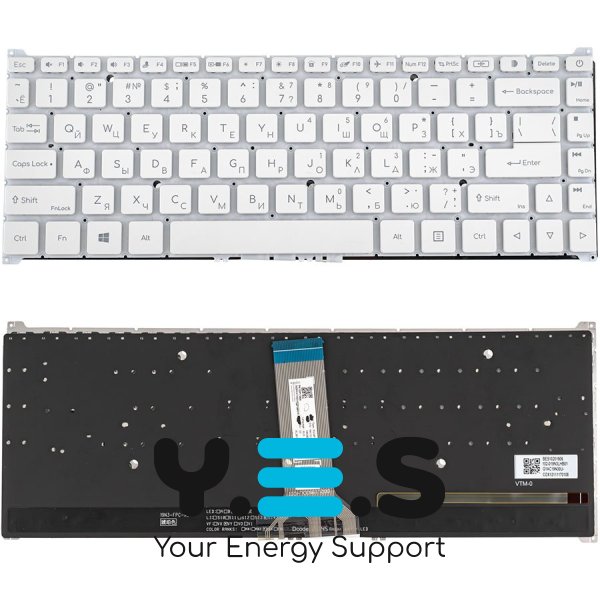 Клавіатура ACER ConceptD 5 CN516-72 — біла, російська розкладка, з підсвіткою, без рамки