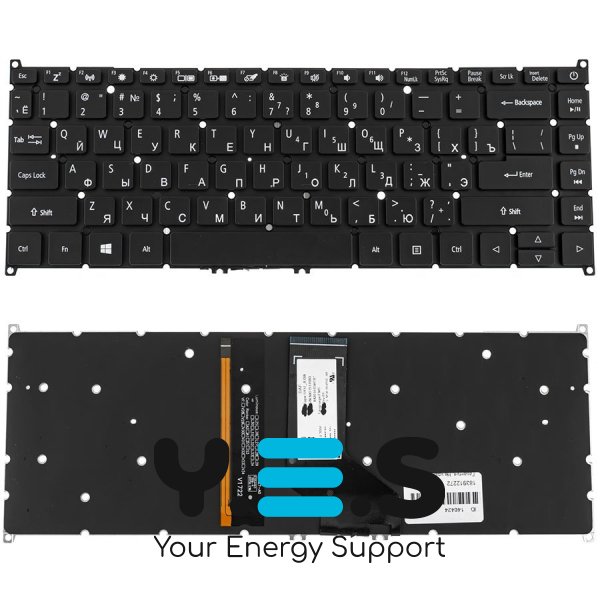 Клавіатура ACER TravelMate P614-53 / P414-53 — чорна, з підсвіткою, російська розкладка, без фрейма