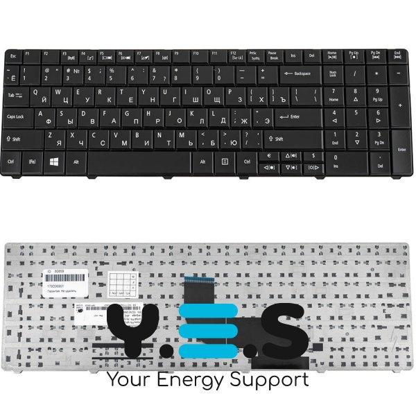 Клавіатура ACER Aspire E1-521, E1-531, E1-571 / TravelMate 5335, 5542, 5735, 5740, 5744, 7740, 8571, 8572 — чорна, російська розкладка (ОРИГІНАЛ)