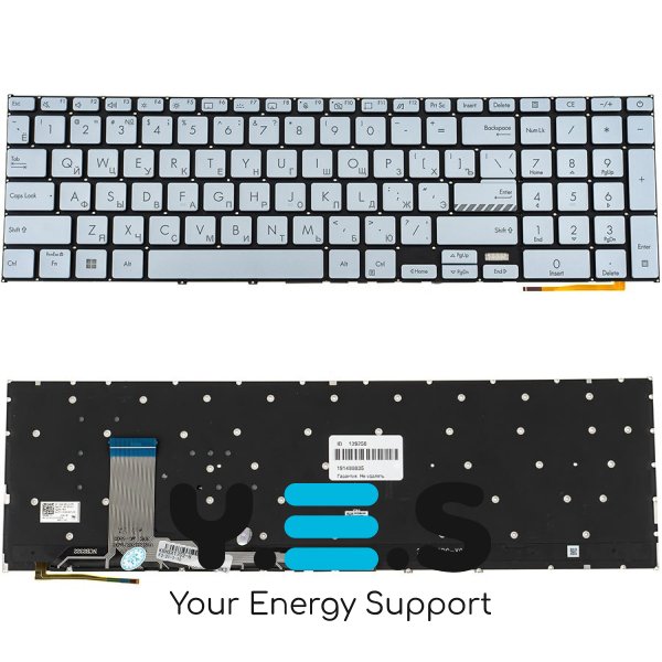 Клавіатура для ноутбука ASUS X1702 — срібляста, російська розкладка, без кадру, з підсвічуванням клавіш