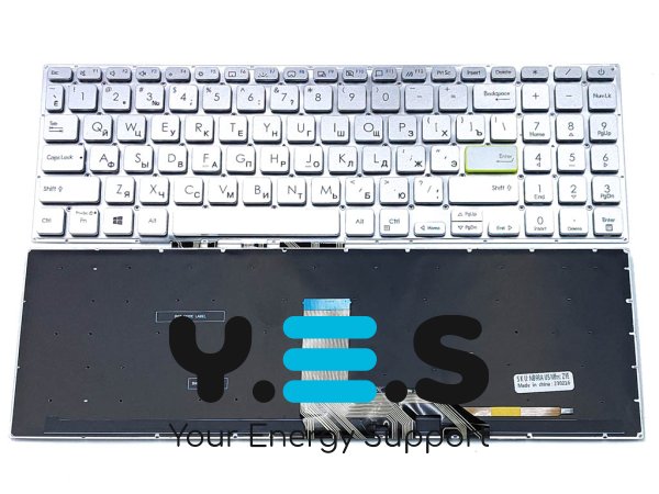 Клавіатура для ASUS X513, X513E, X513EA, X513EP, X513EQ, X513IA, X513UA, S533EA, S533FA, M513, M513I, M513IA, M513U, M513UA, K513, K513E, M5600, S5600 — срібляста, з підсвіткою, російська розкладка