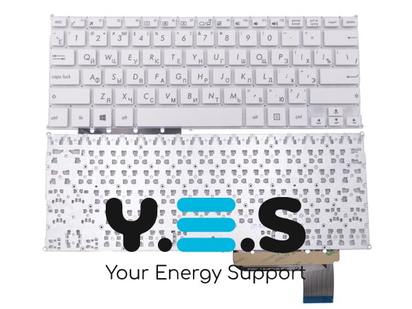 Клавіатура для ASUS X201, X201E, X202, X202E, S200, S200E, F202, F202E, X205TA, E205SA, R200, R200E, E200, E200H — біла, без рамки, з російською розкладкою (RU)