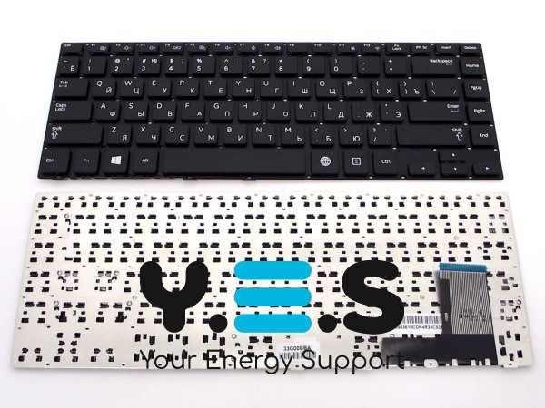 Клавіатура для ноутбука Samsung NP370R4E, NP370R4V, NP450R4E, NP450R4V, NP470R4 (14"), чорна, без рамки, російська розкладка (Оригінал)