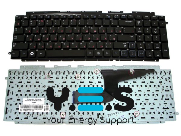 Клавіатура для ноутбуків Samsung RC710, RC711 (чорна, без рамки, російська розкладка, оригінал)