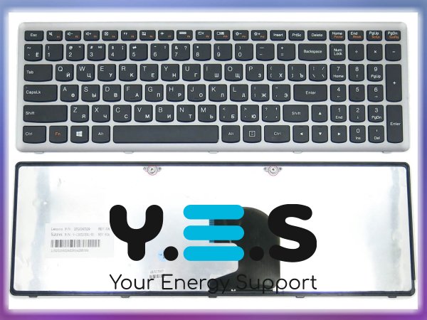Клавіатура для ноутбука Lenovo IdeaPad Z500, Z500A, Z500G, P500 (RU Black, срібляста рамка) — OEM
