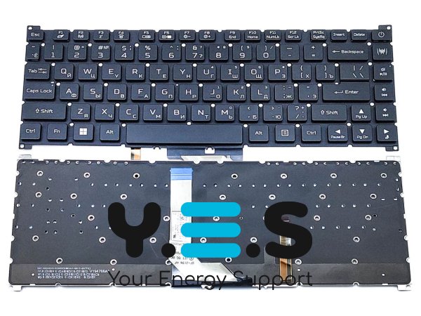 Клавіатура для ноутбука Acer Predator Triton 300 SE PT314-51S, PT314-51s-71GV, PT314-51s-76QN, PT314-51s-79GH, Predator Triton 500 SE PT516-51S, PT516-51s-71Q2, PT516-51s-75WM, PT516-52s, PT516-52s-99EL, чорна з підсвічуванням, російська розкладка (RUS),