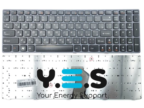 Клавіатура для ноутбука Lenovo IdeaPad Y570, Y770 (RU Black, сіра рамка)