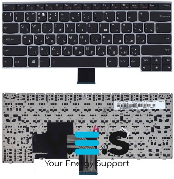 Клавіатура для ноутбука Lenovo IdeaPad V490, чорна, з сріблястою рамкою, російська розкладка