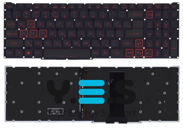 Клавіатура для ноутбука Acer Nitro 5 (AN517-41) з підсвіткою (Light), Black, (вузький шлейф, червоні літери), RU