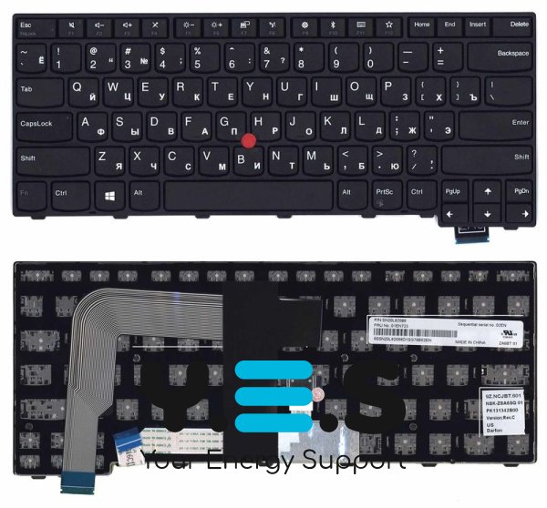 Клавіатура для ноутбука Lenovo ThinkPad T460S, T470S, чорна, з чорною рамкою, RU