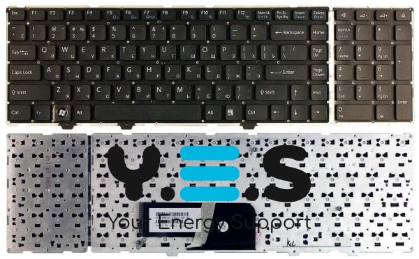 Клавіатура для ноутбука Sony Vaio VGN-AW чорна, без рамки (No Frame), RU розкладка