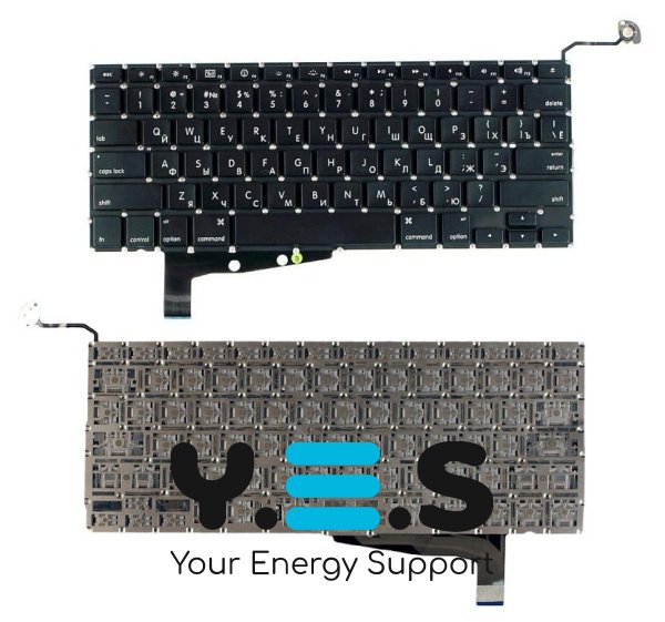 Клавіатура для Apple MacBook Pro (A1286) (2011, 2012 року) з підсвіткою (Light), Black, (No Frame), без (SD), RU (горизонтальний Enter)