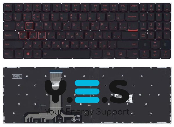 Клавіатура для ноутбука Lenovo Legion Y520, Y520-15IKB, чорна, з червоним підсвічуванням, без рамки, RU