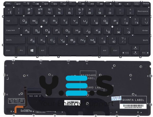 Клавіатура для ноутбука Dell XPS 12 з підсвіткою (Light), чорна, (без рамки), RU