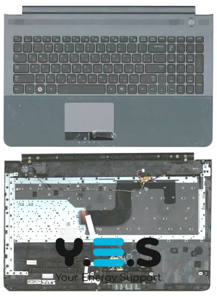Клавіатура для ноутбука Samsung RC520 — чорна, з сірою верхньою панеллю (Gray TopCase), RU