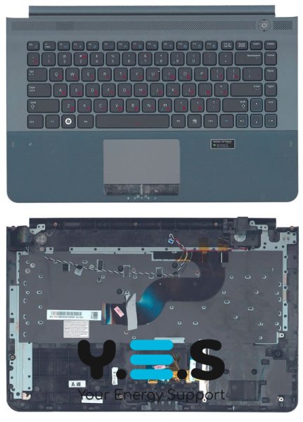 Клавіатура для ноутбука Samsung RC420 — чорна, з сірою верхньою панеллю (Gray TopCase), RU
