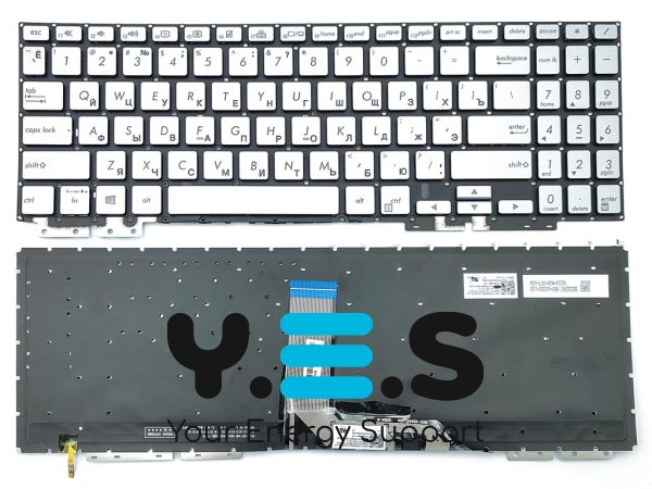 Клавіатура для ноутбука ASUS ZenBook UX562FA, UX562FAC, UX562FD, UX562FDX, UX562F, UX562UG (RU Silver без рамки з підсвіткою). Оригінал