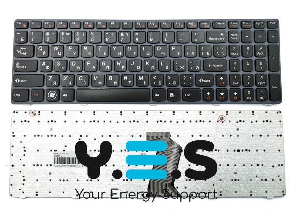 Клавіатура для LENOVO IdeaPad Z580, G580, G585, Z580A, Z585 (RU Black, сіра рамка)
