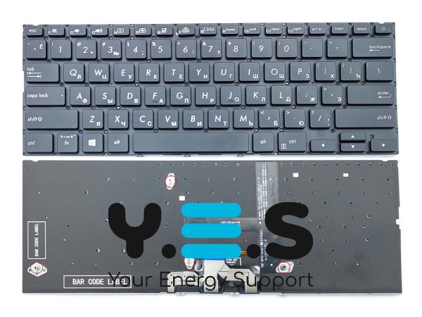 Клавіатура для ноутбука ASUS ZenBook UX433, UX433FA, UX433FAC, UX433FN, UX433FQ, U4300F, UM433, UX433FL (RU Black без рамки з підсвіткою). Оригінал