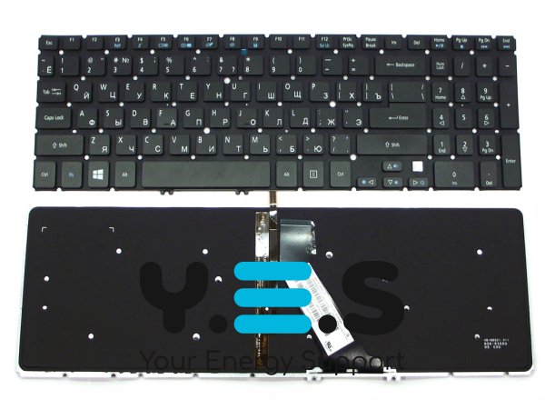 Оригінальна клавіатура для ноутбука Acer Aspire (V5-571, V5-571G, V5-531, V5-531G, V5-551, V5-551G, M3-581, M5-581) з підсвіткою, чорна, без рамки, RU
