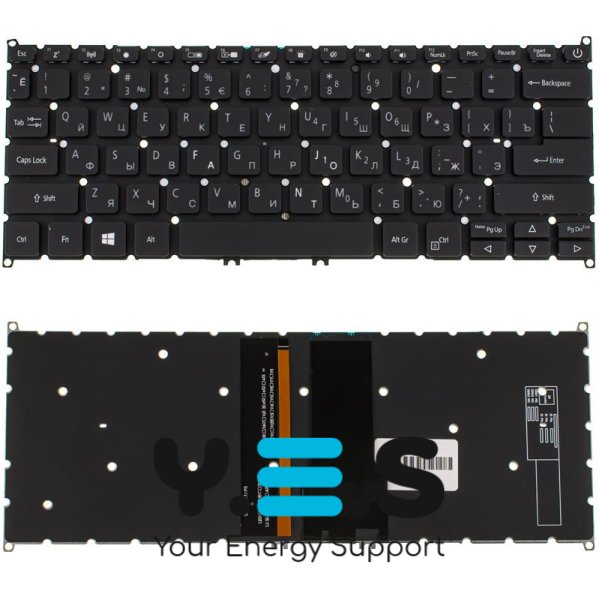 Клавіатура до ноутбуку ACER (AS: SF314-54) російська розкладка, чорний колір, без фрейму, підсвітка клавіш