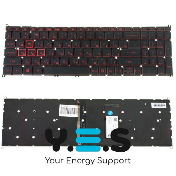 Клавіатура до ноутбуку ACER (AS: SP515-51) російська розкладка, чорний колір, без фрейму, підсвітка клавіш (RED)