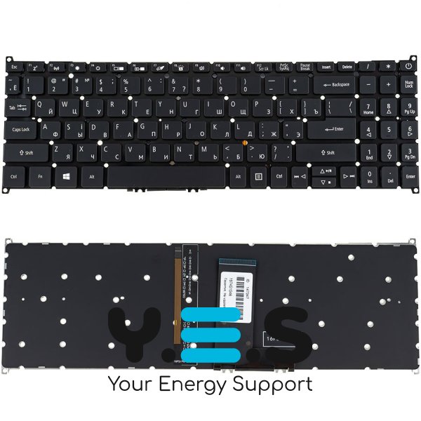 Клавіатура до ноутбуку ACER (SW: SF315-51) українська розкладка, чорний колір, без фрейму, підсвітка клавіш (Оригінал)