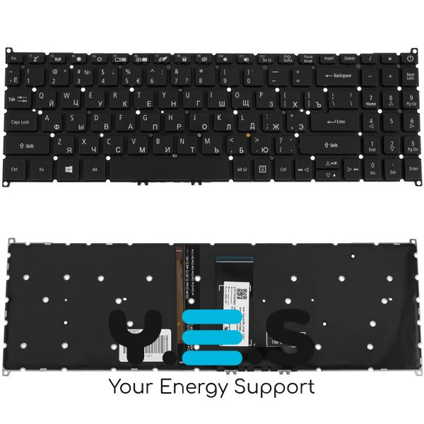 Клавіатура до ноутбуку ACER (SW: SF315-51) російська розкладка, чорний колір, без фрейму, підсвітка клавіш (Оригінал)