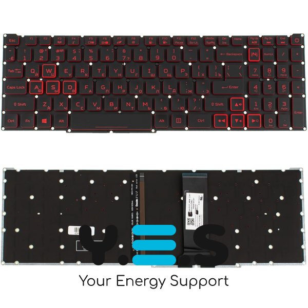 Клавіатура до ноутбуку ACER (Nitro: AN515-54) російська розкладка, чорний колір, без фрейму, підсвітка клавіш (RED) (Оригінал)