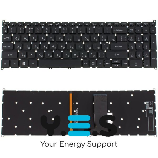 Клавіатура до ноутбуку ACER (AS: SP515-51) російська розкладка, чорний колір, без фрейму, підсвітка клавіш