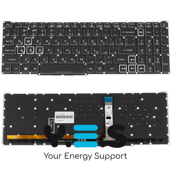 Клавіатура до ноутбуку ACER (Nitro: AN517-55) російська розкладка, чорний колір, без фрейму, підсвітка клавіш RGB (Оригінал)