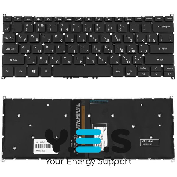Клавіатура до ноутбуку ACER (AS: SP513-52) російська розкладка, чорний колір, без фрейму, підсвітка клавіш